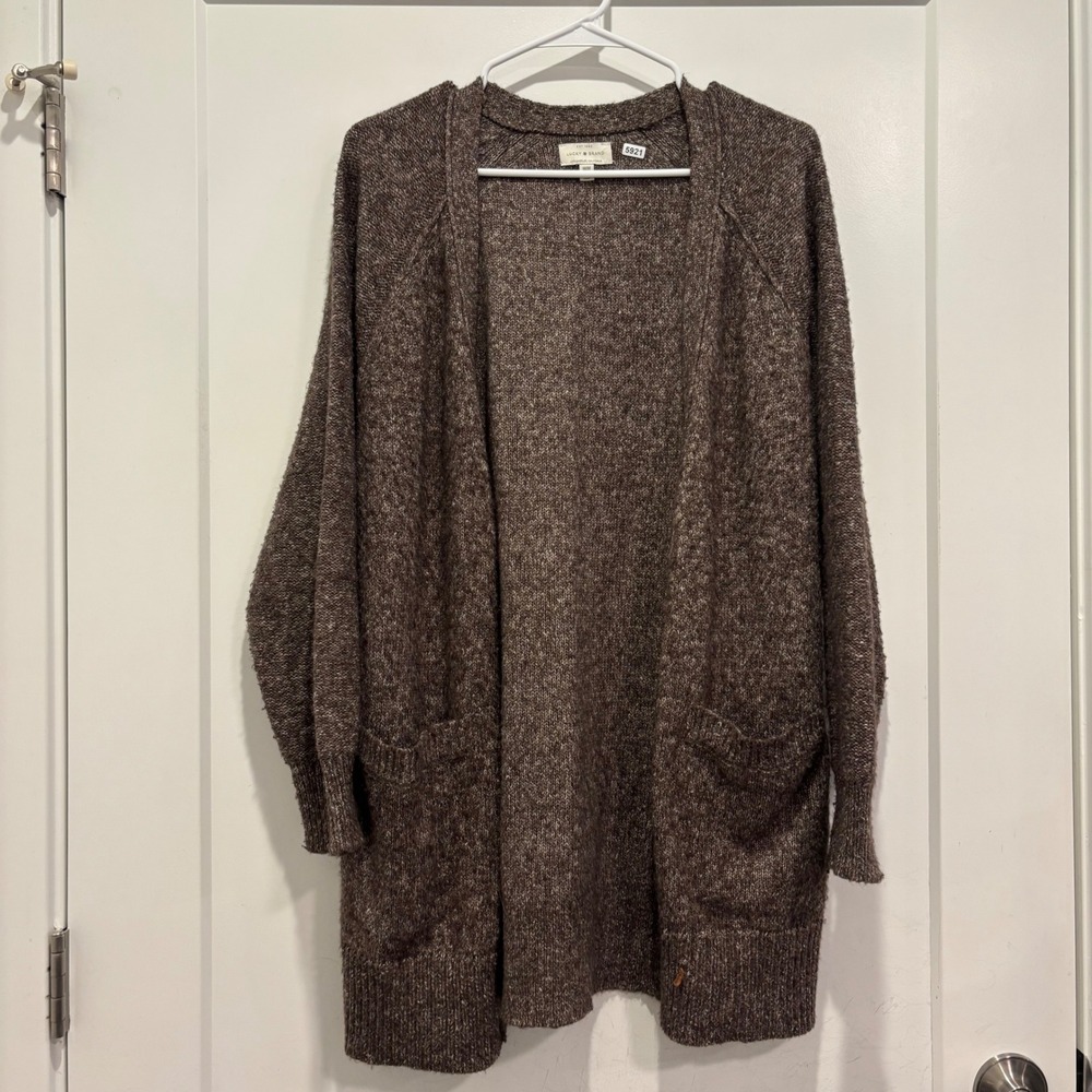 Lucky Brand Brown Marled Knit Open Front Cardigan Sweater Pockets Women Medium